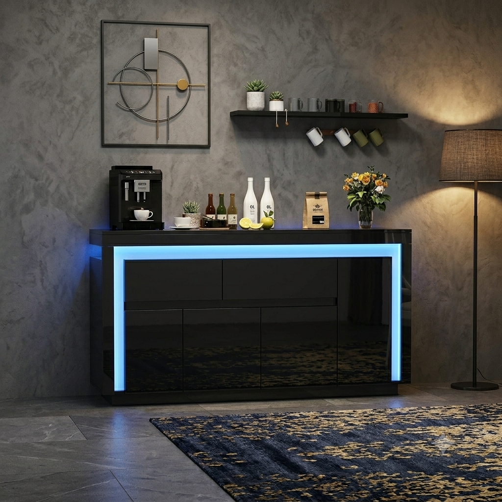 Credenza moderna di lusso con luci a led regolabili e 4 ante