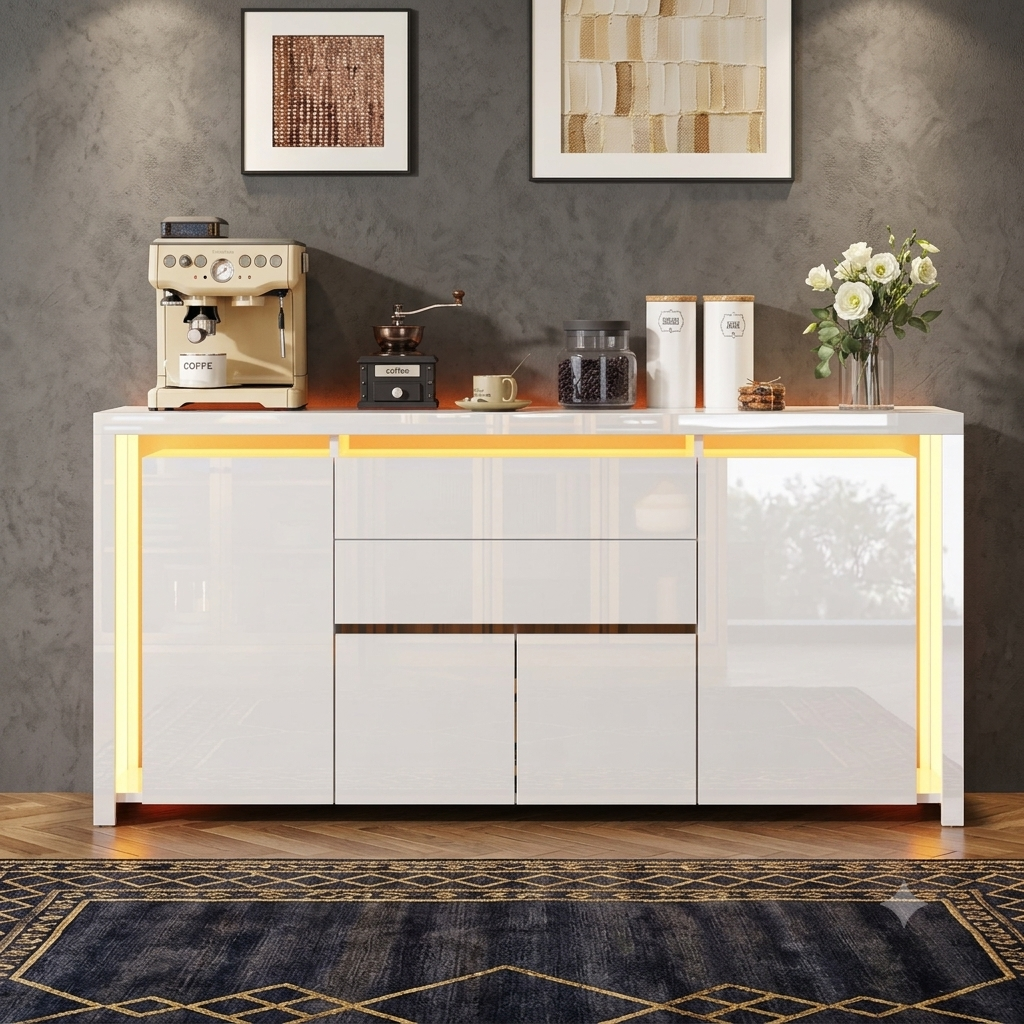 Credenza moderna di lusso con luci a led regolabili e 4 ante