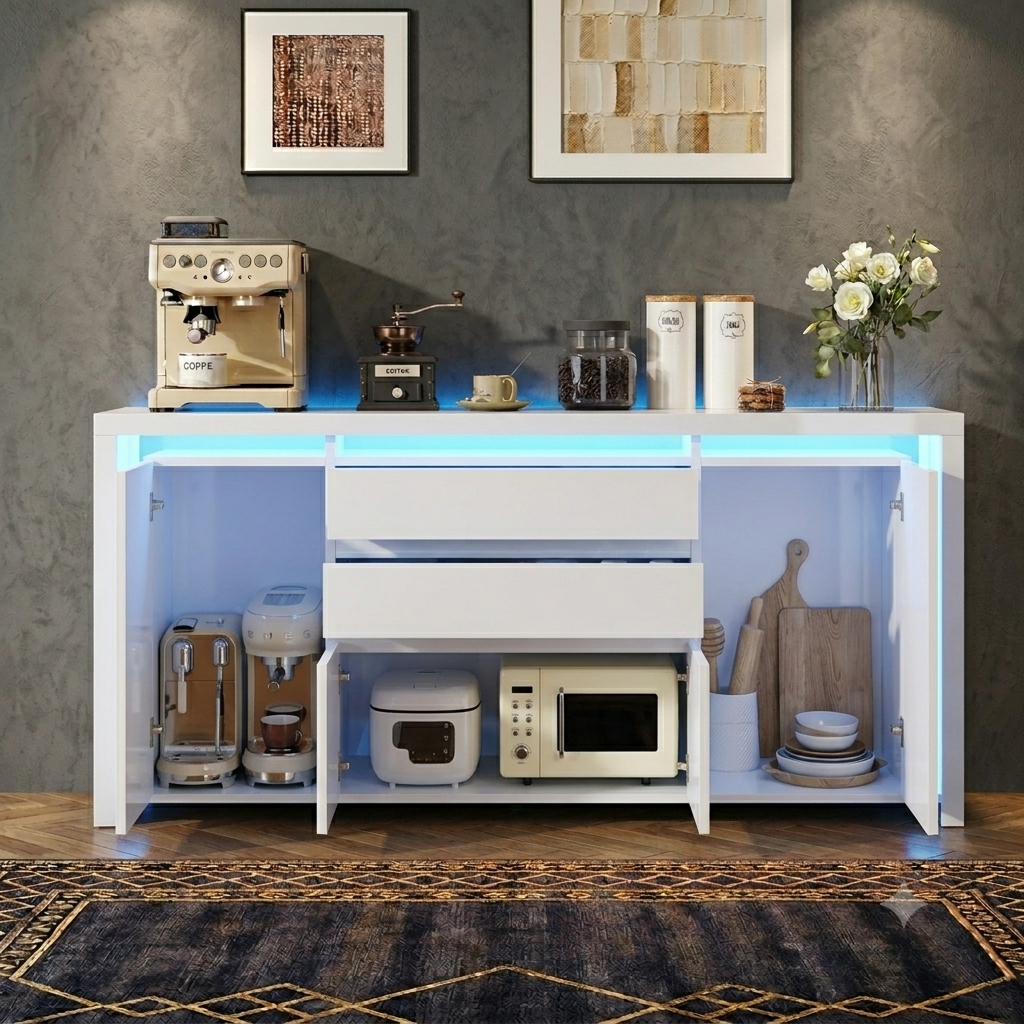 Credenza moderna di lusso con luci a led regolabili e 4 ante