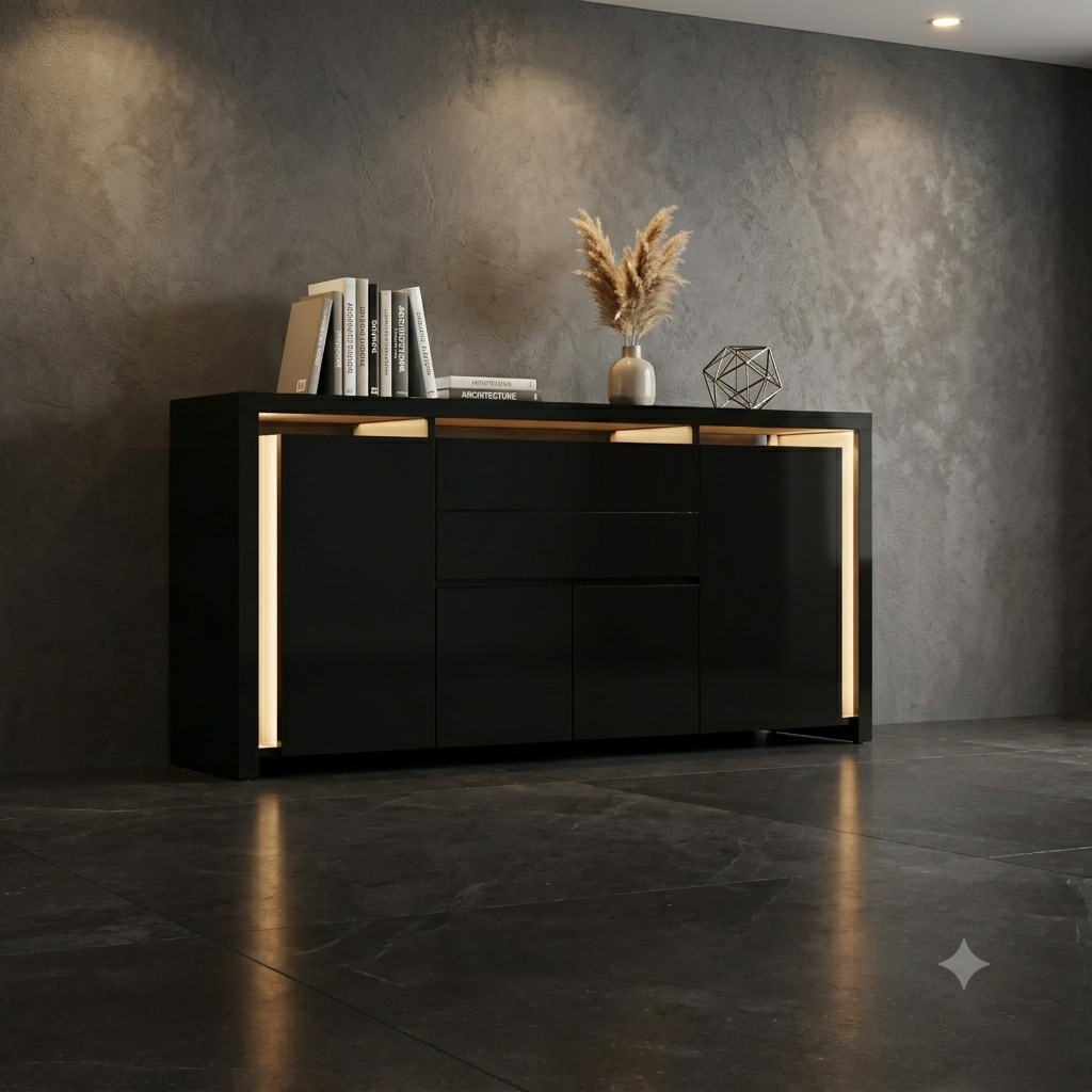 Credenza moderna di lusso con luci a led regolabili e 4 ante