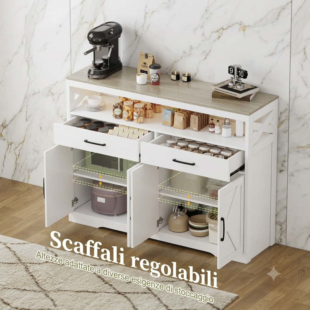 Mobiletti per la cucina con 2 cassetti e 2 ante in legno