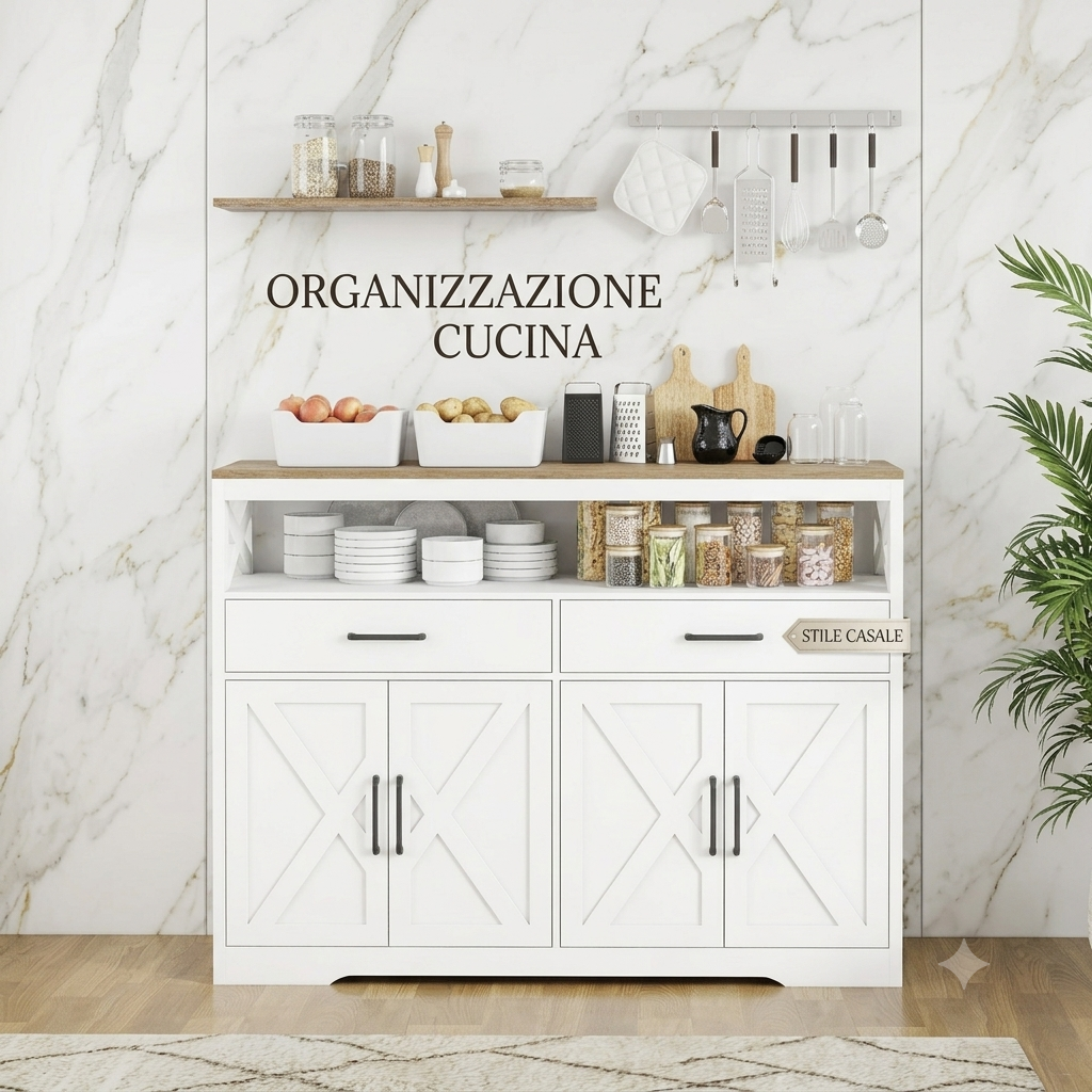 Mobiletti per la cucina con 2 cassetti e 2 ante in legno