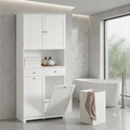 Mobile alto da bagno con 2 cesti per la biancheria, 2 cassetti e ripiano aperto, 78x38x181 cm.