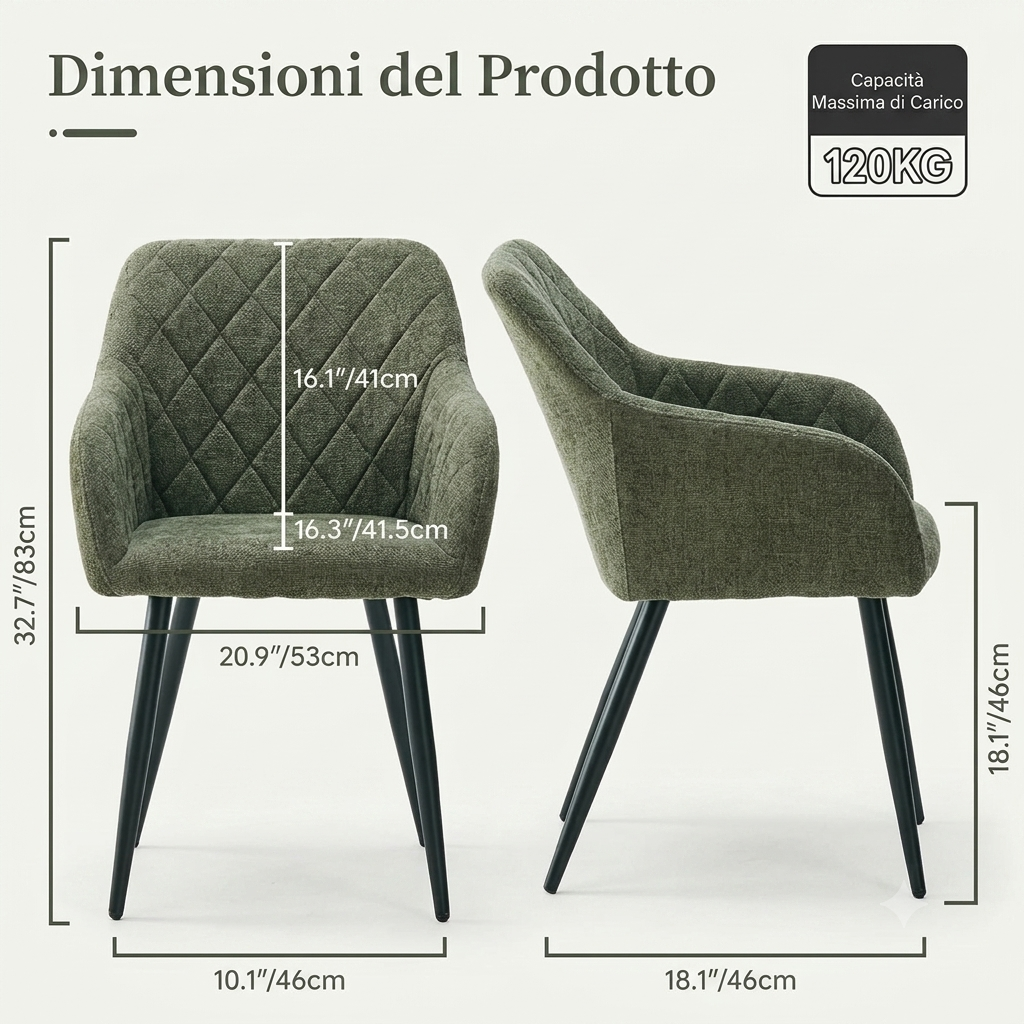 Set di 1 sedia in lino sedia imbottita con schienale