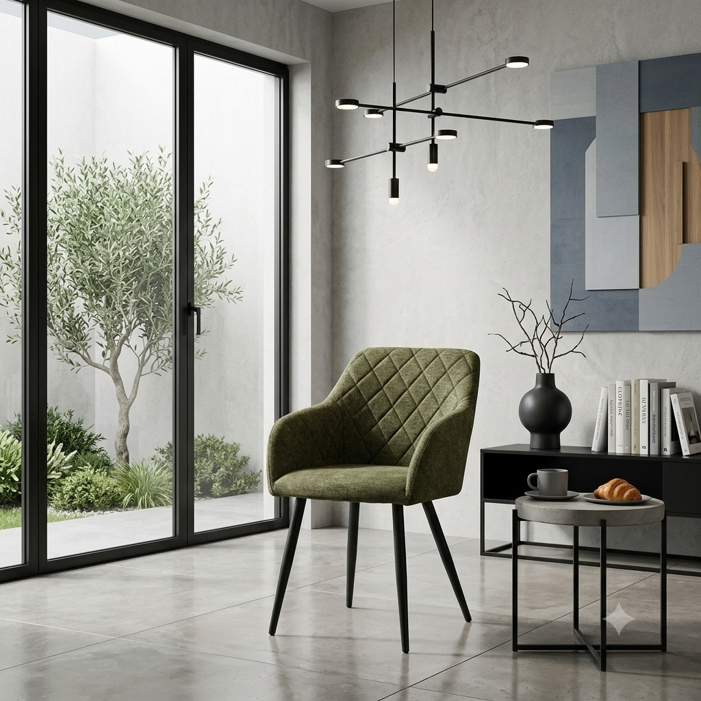 Set di 1 sedia in lino sedia imbottita con schienale