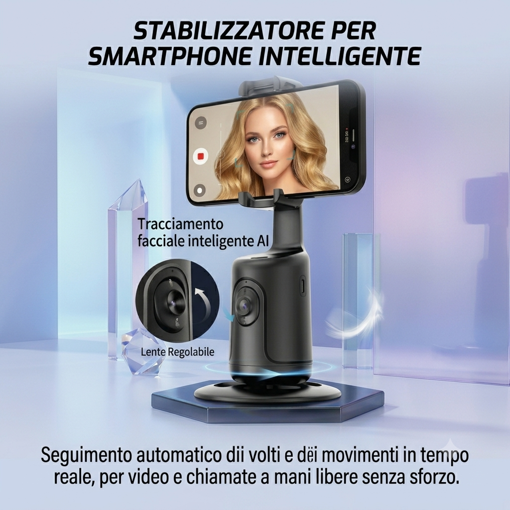 Stabilizzatore Smart 360° per smartphone con AI Face Tracking e Controllo Gestuale