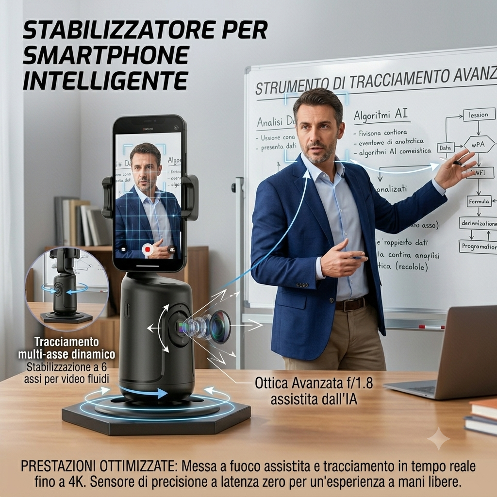 Stabilizzatore Smart 360° per smartphone con AI Face Tracking e Controllo Gestuale