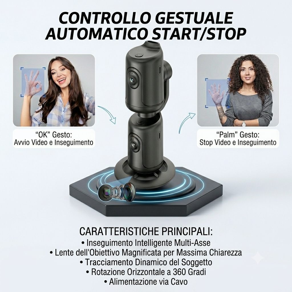 Stabilizzatore Smart 360° per smartphone con AI Face Tracking e Controllo Gestuale