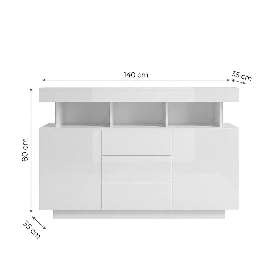 Mobile Soggiorno Moderno 140x35x80cm con LED – Credenza Bianco lucido