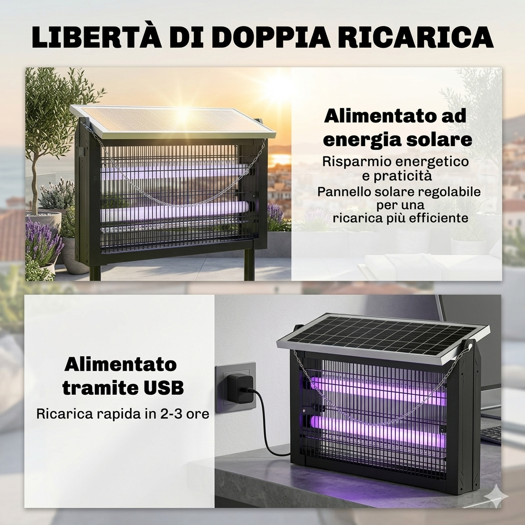 Lampada antizanzare da esterno ricaricabile a energia solare