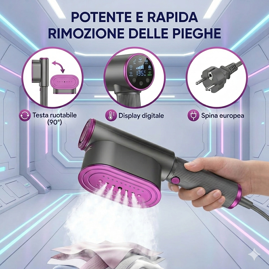 Ferro da Stiro Verticale Pieghevole con Display Digitale | 1200W | Compatto