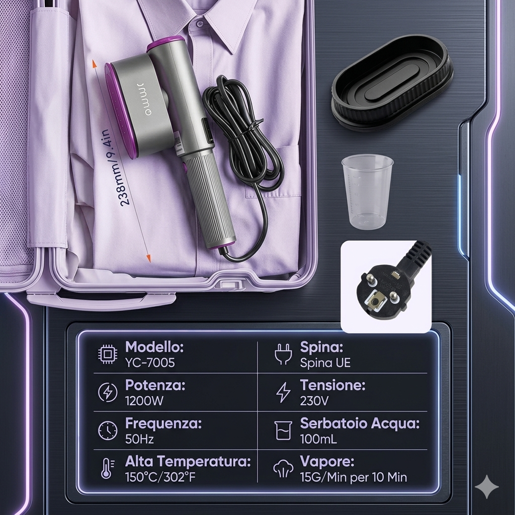 Ferro da Stiro Verticale Pieghevole con Display Digitale | 1200W | Compatto