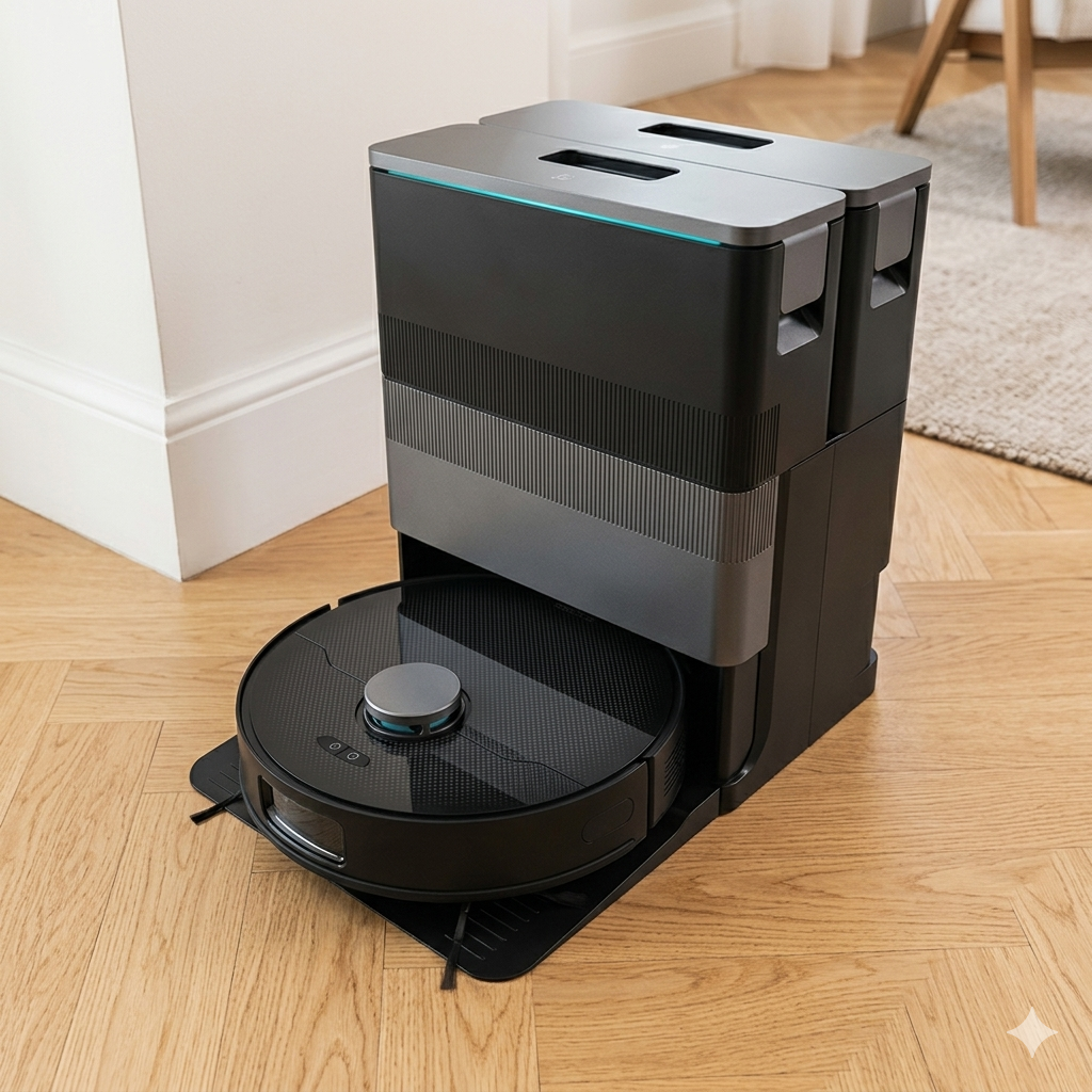 Robot Aspirapolvere e Lavapavimenti con Base Autosvuotante e Navigazione IA