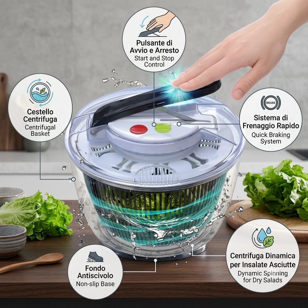 Centrifuga per Insalata Multifunzione - Scolatutto Prodigioso per la Cucina di Casa