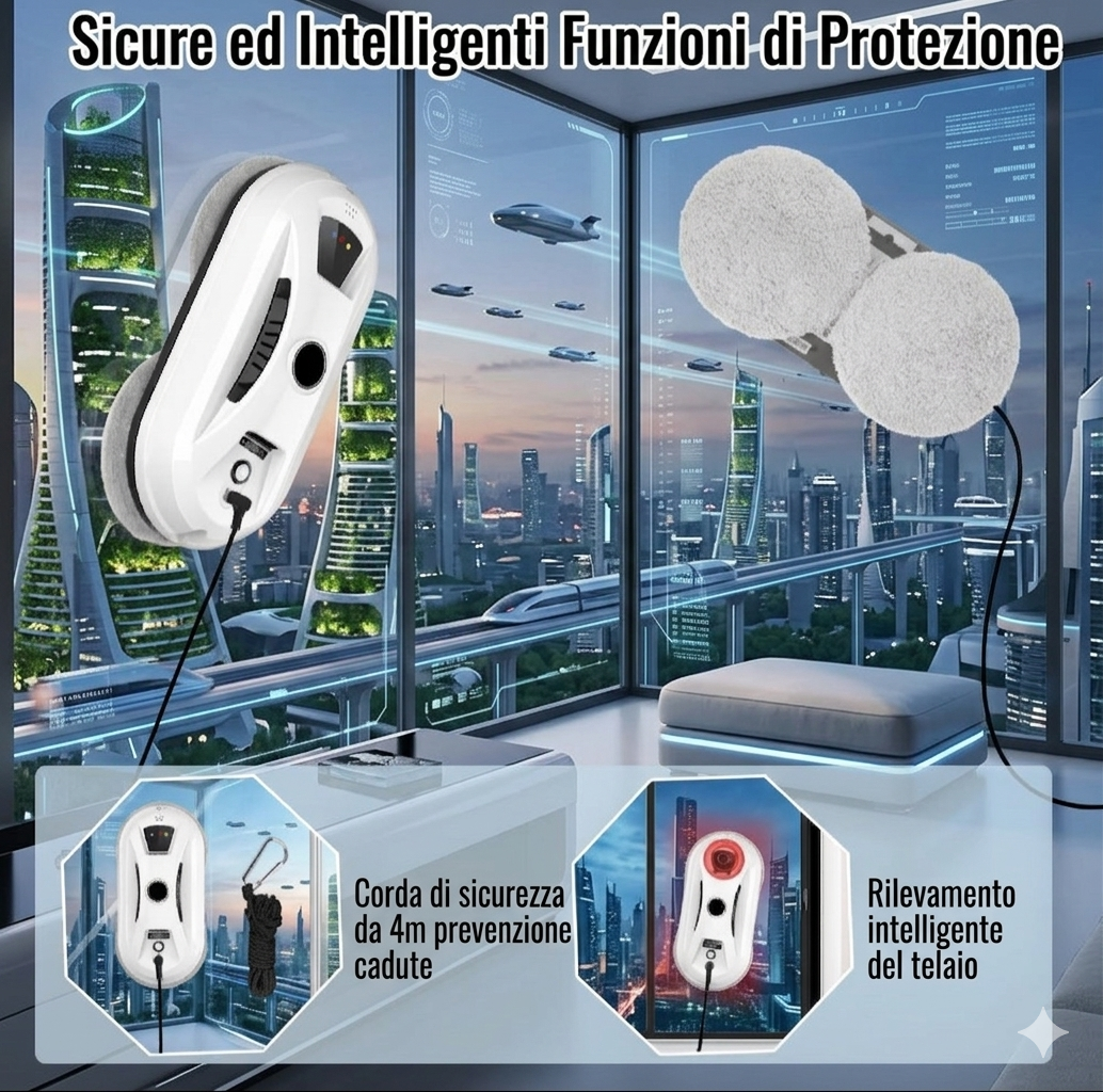 Robot per la Pulizia dei Vetri con Telecomando. Ideale per Finestre, Piastrelle, Porte in Vetro e Pareti Lisce.