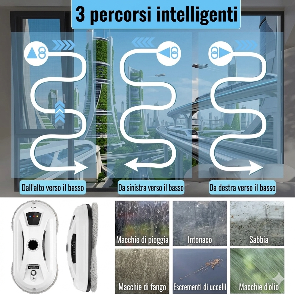 Robot per la Pulizia dei Vetri con Telecomando. Ideale per Finestre, Piastrelle, Porte in Vetro e Pareti Lisce.