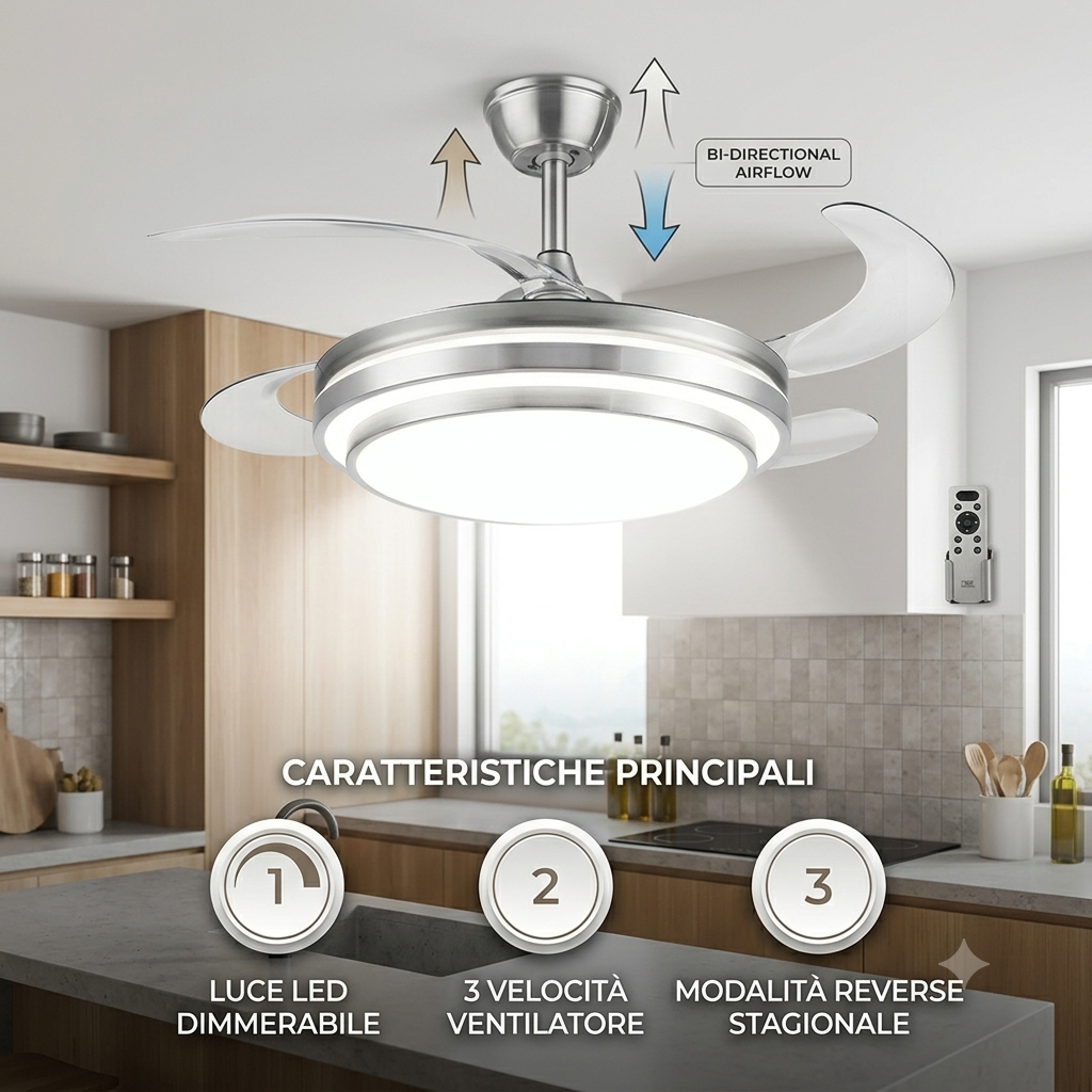 Ventilatore a Soffitto con Luce LED e Telecomando – Risparmio Energetico