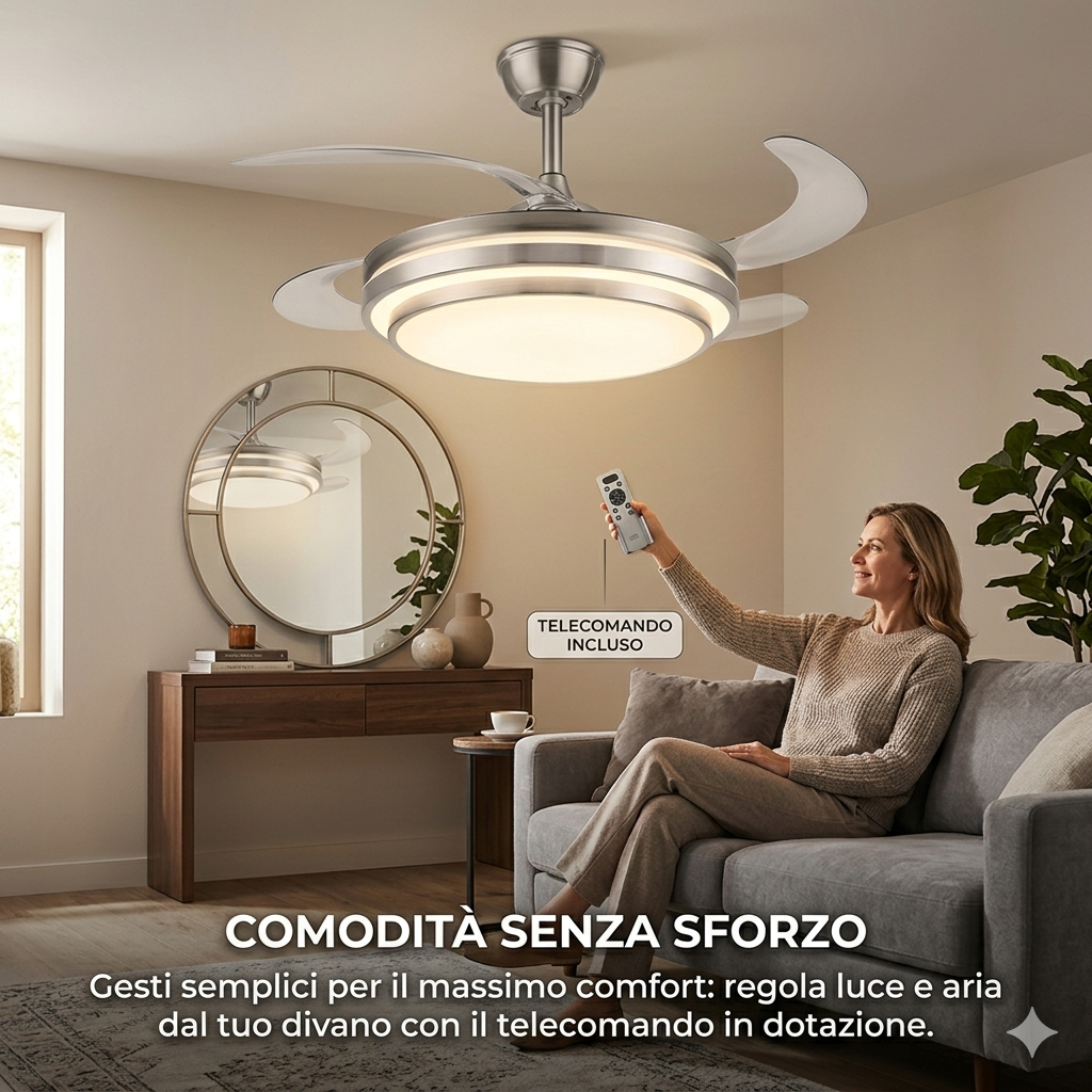 Ventilatore a Soffitto con Luce LED e Telecomando – Risparmio Energetico