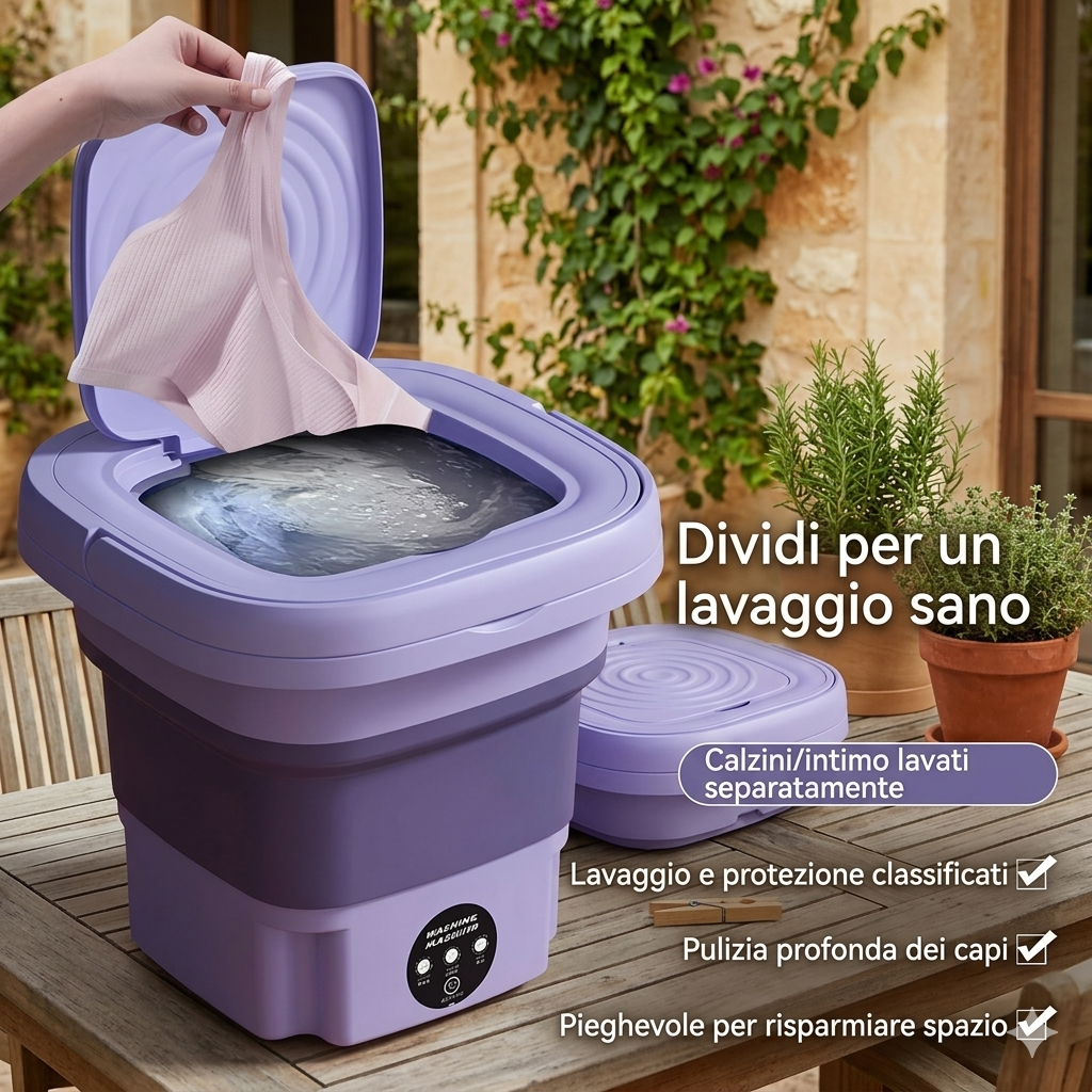 Mini Lavatrice Portatile Pieghevole con Centrifuga. Lavatrice per Calze, Intimo e Biancheria.