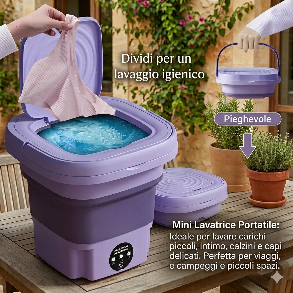Mini Lavatrice Portatile Pieghevole con Centrifuga. Lavatrice per Calze, Intimo e Biancheria.