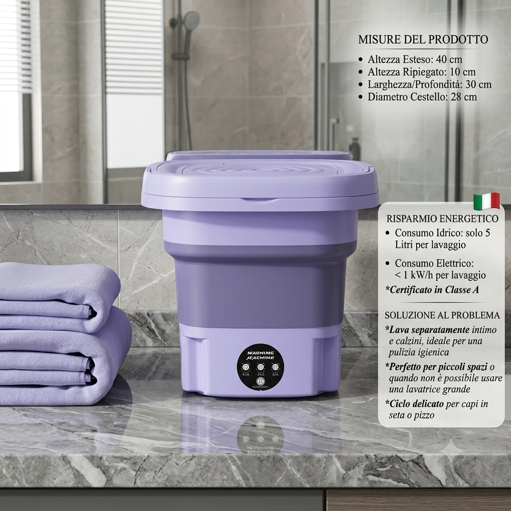 Mini Lavatrice Portatile Pieghevole con Centrifuga. Lavatrice per Calze, Intimo e Biancheria.
