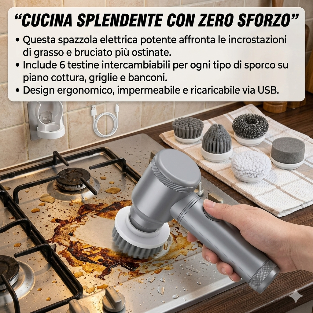 Spazzola per Pulizia Elettrica Senza Fili Portatile Multifunzione