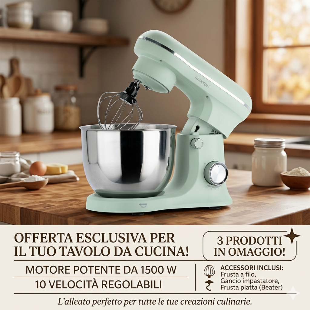 Impastatrice professionale multifunzionale KR250 1500W 10 velocità regolabili 3 prodotti in omaggio
