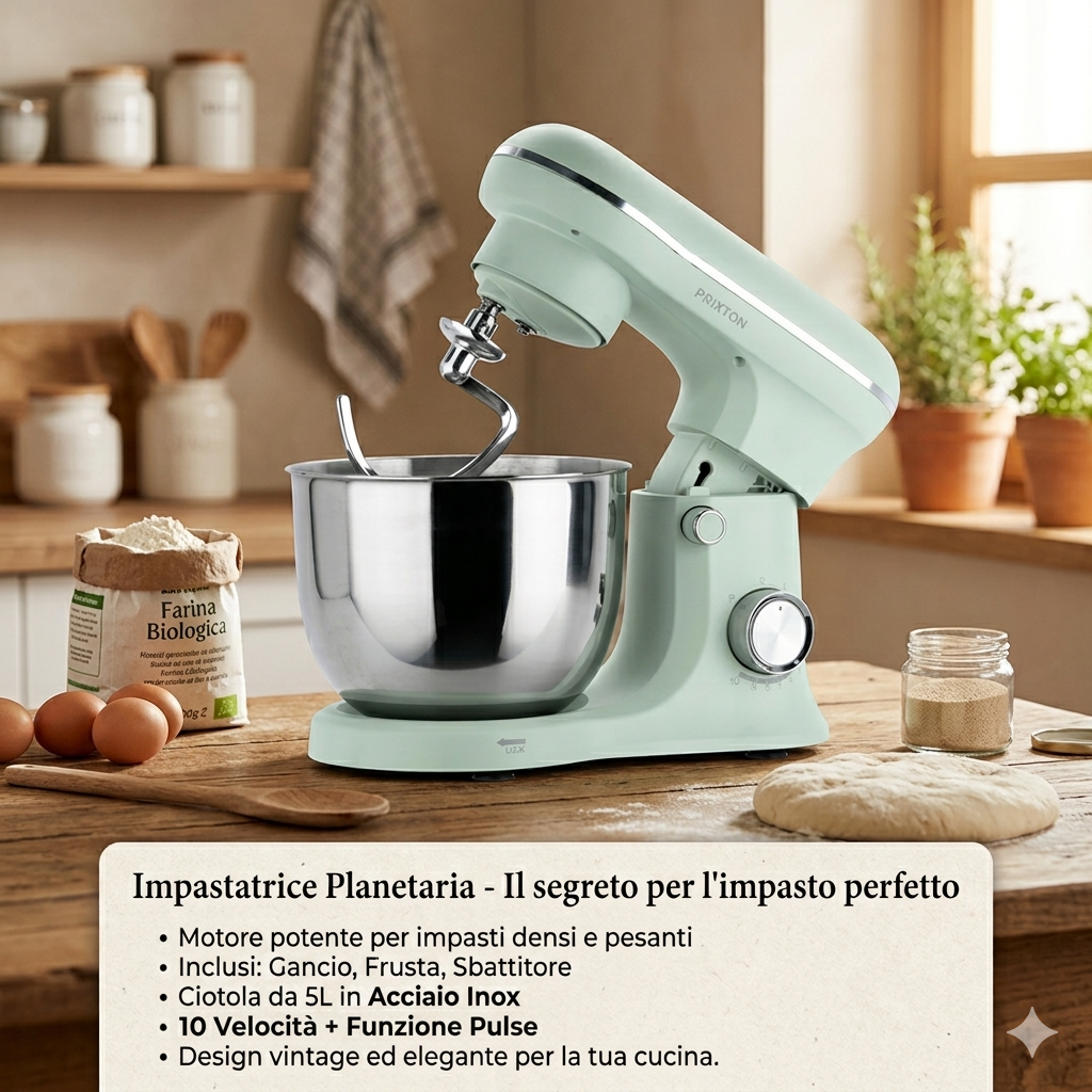 Impastatrice professionale multifunzionale KR250 1500W 10 velocità regolabili 3 prodotti in omaggio
