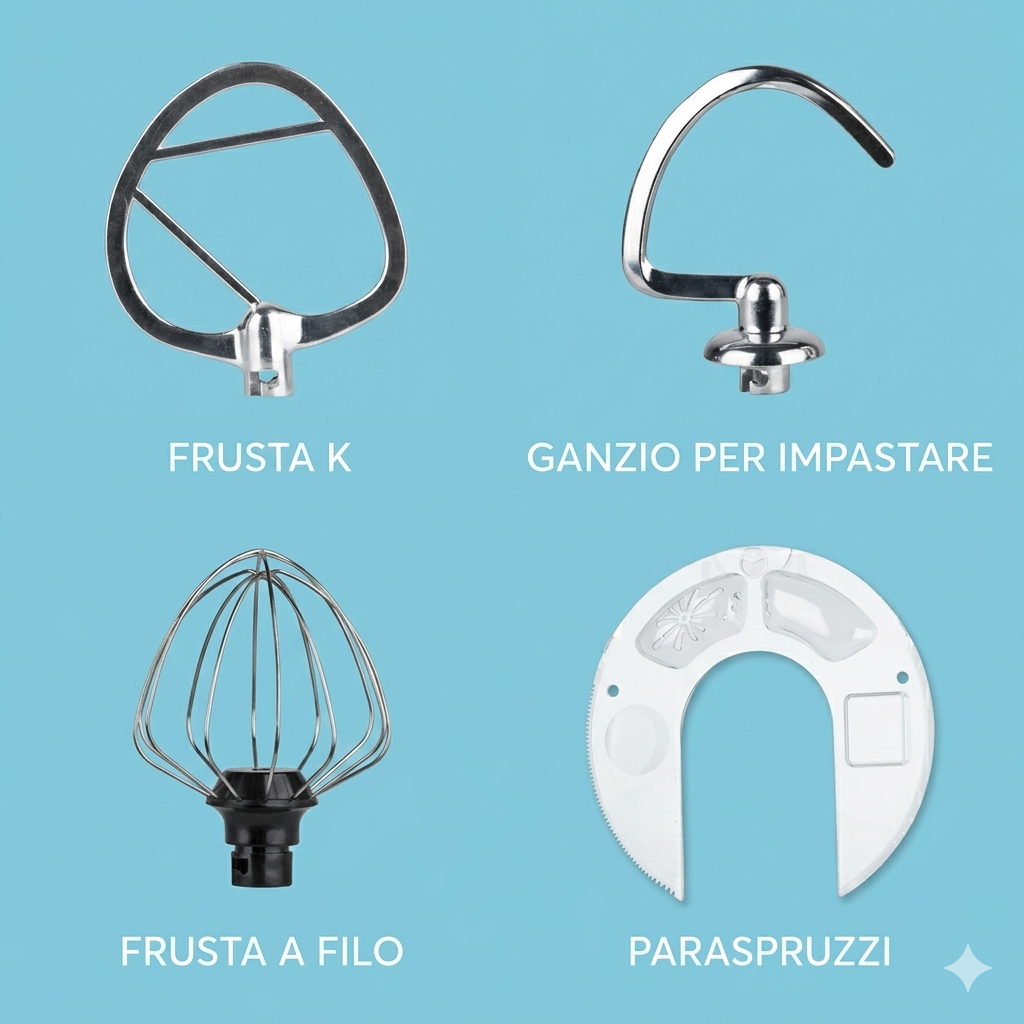 Impastatrice professionale multifunzionale KR250 1500W 10 velocità regolabili 3 prodotti in omaggio