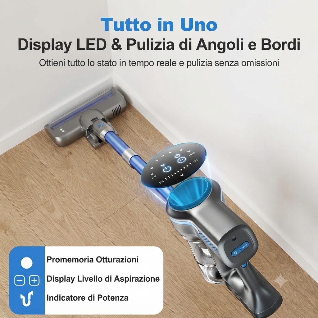 Aspirapolvere Verticale Senza Fili con Display LED - Pulizia Totale per la Tua Casa