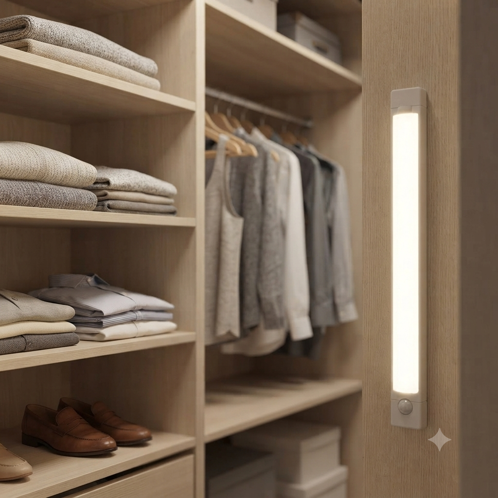 Barra LED Sensore di Movimento 6 Pezzi - Luce Notturna Ricaricabile USB per Armadio, Cucina, Scale, Sottopensile - Luce Bianca Calda e Fredda