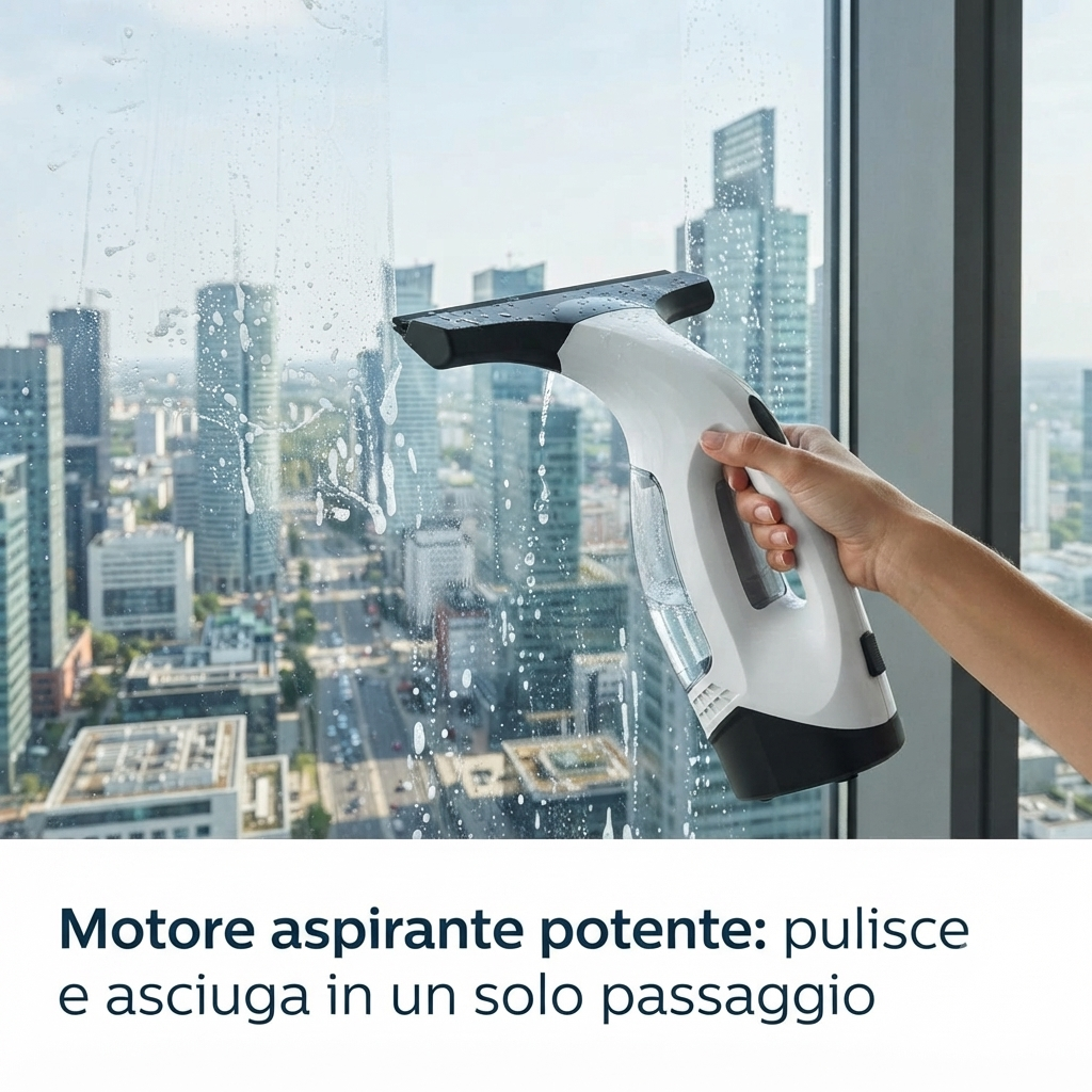 Aspirapolvere Lavavetri Elettrico Ricaricabile - Pulisci Vetri Senza Aloni, Kit Completo con Spruzzino e Panno in Microfibra, Ideale per Finestre, Specchi e Vetrate