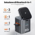 Stazione di Ricarica Wireless 6-in-1 80W - Carica Fino a 6 Dispositivi Contemporaneamente | Caricabatterie GaN Veloce da Viaggio e Ufficio”