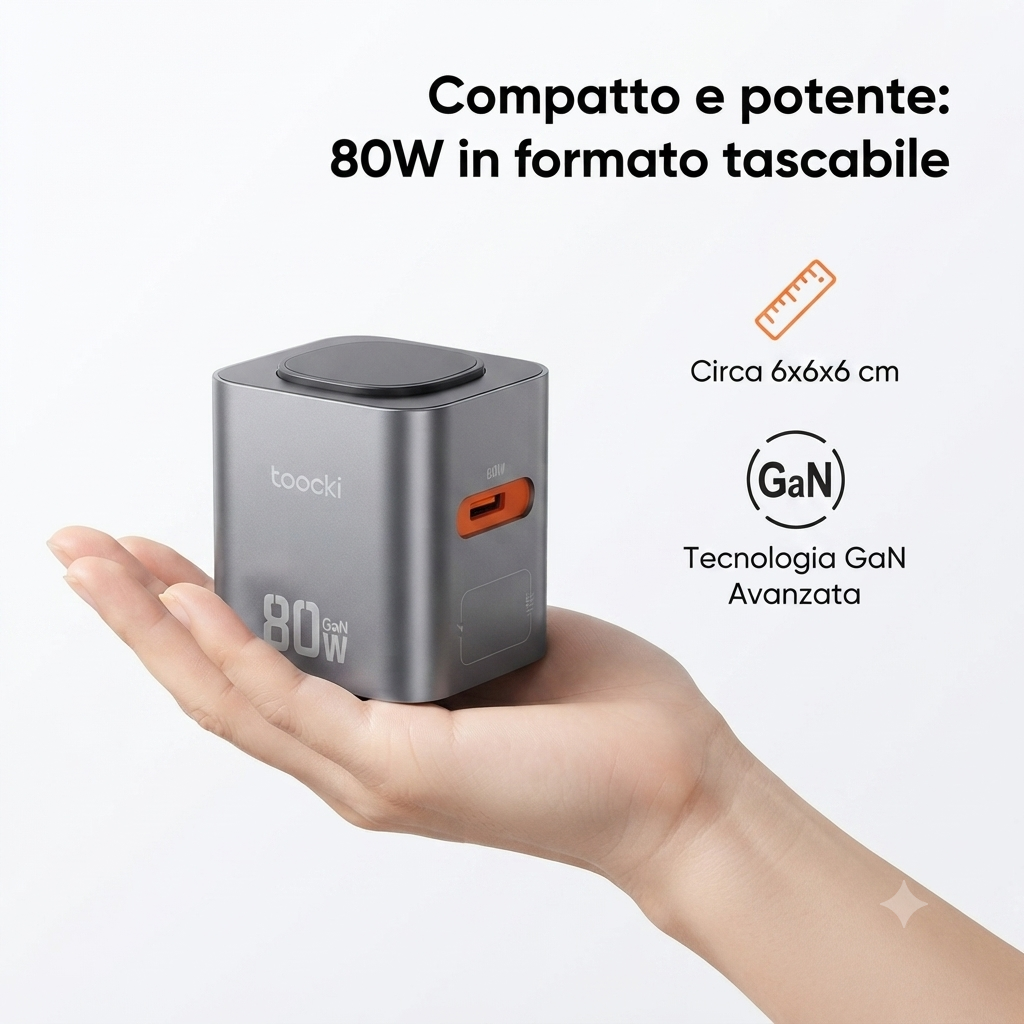 Stazione di Ricarica Wireless 6-in-1 80W - Carica Fino a 6 Dispositivi Contemporaneamente | Caricabatterie GaN Veloce da Viaggio e Ufficio”