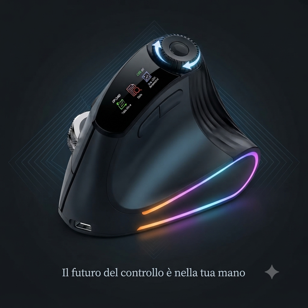 Mouse Verticale Ergonomico RGB Wireless - Mouse Gaming con Schermo Touch e Luce LED per PC e Laptop