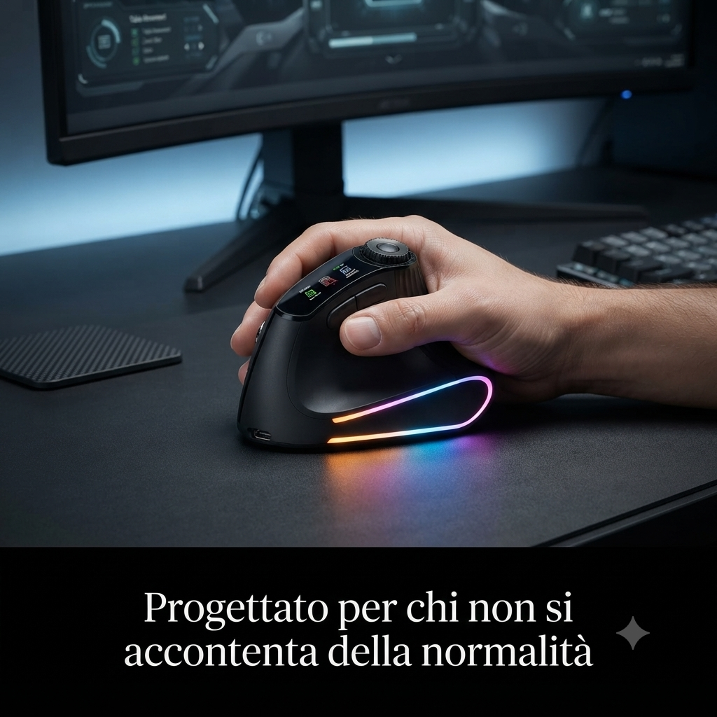 Mouse Verticale Ergonomico RGB Wireless - Mouse Gaming con Schermo Touch e Luce LED per PC e Laptop