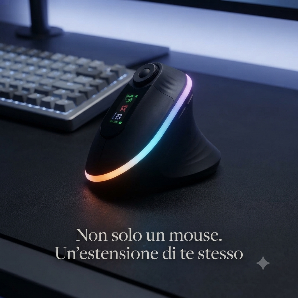 Mouse Verticale Ergonomico RGB Wireless - Mouse Gaming con Schermo Touch e Luce LED per PC e Laptop