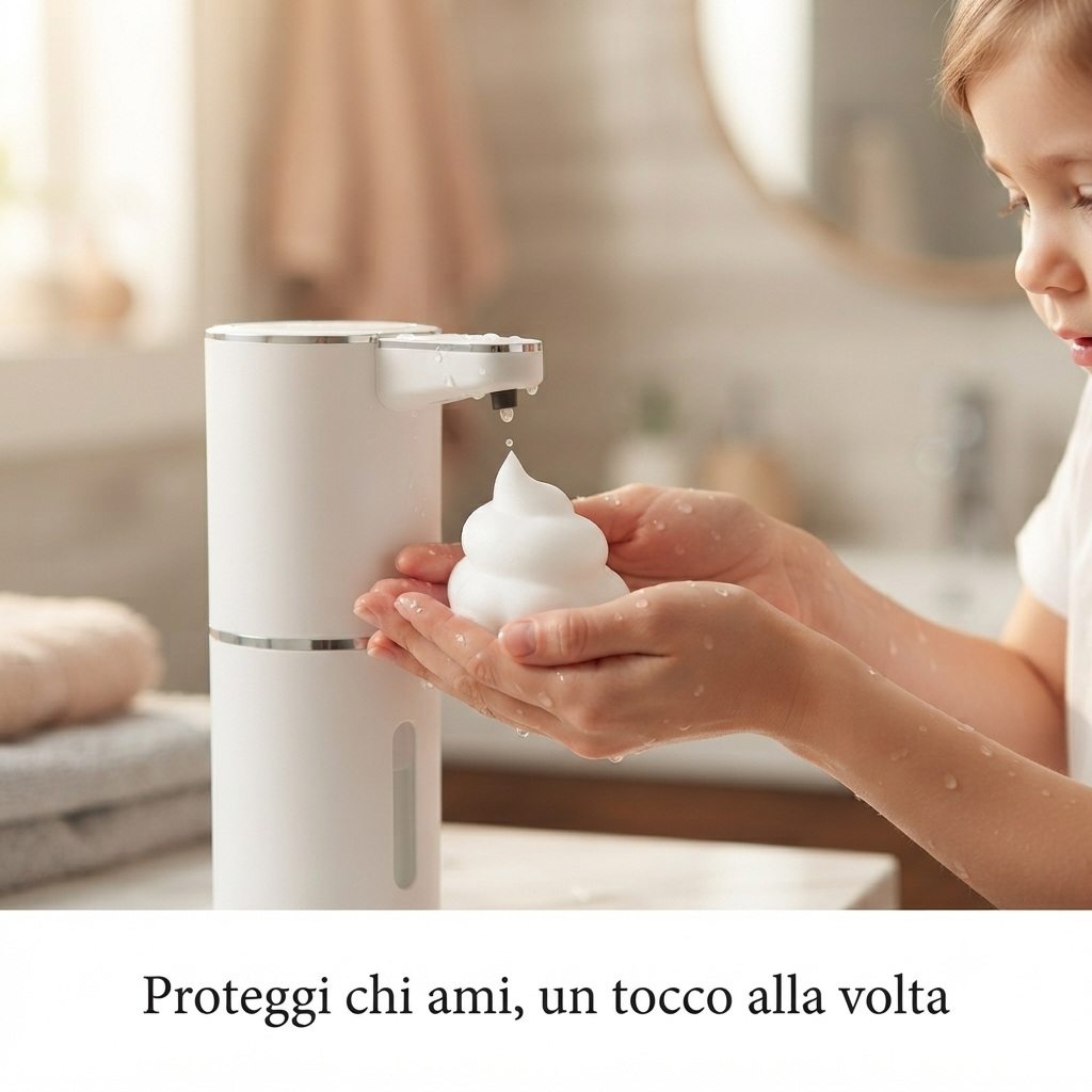 Dispenser di Sapone Automatico Senza Contatto - Sensore Infrarossi Ricaricabile USB, da Muro o Banco per Bagno e Cucina