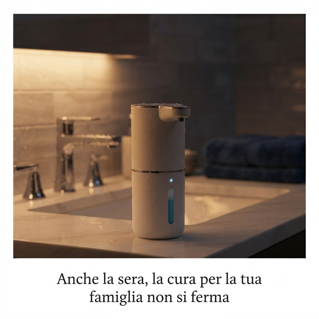 Dispenser di Sapone Automatico Senza Contatto - Sensore Infrarossi Ricaricabile USB, da Muro o Banco per Bagno e Cucina