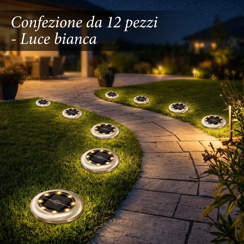 Luci Solari da Incasso per Giardino (12 Pz) | Faretti LED Impermeabili da Esterno Bianco e Colorato