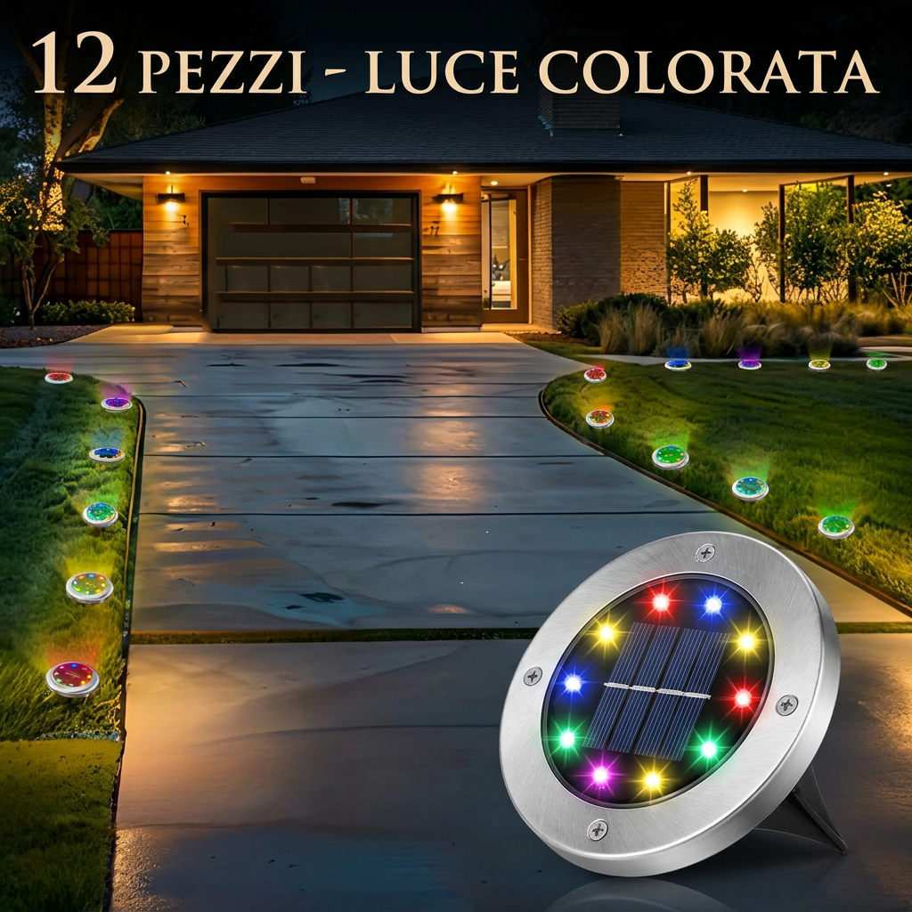 Luci Solari da Incasso per Giardino (12 Pz) | Faretti LED Impermeabili da Esterno Bianco e Colorato