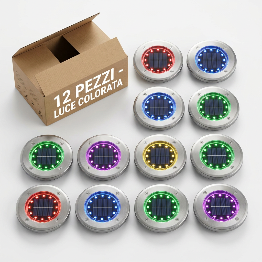 Luci Solari da Incasso per Giardino (12 Pz) | Faretti LED Impermeabili da Esterno Bianco e Colorato