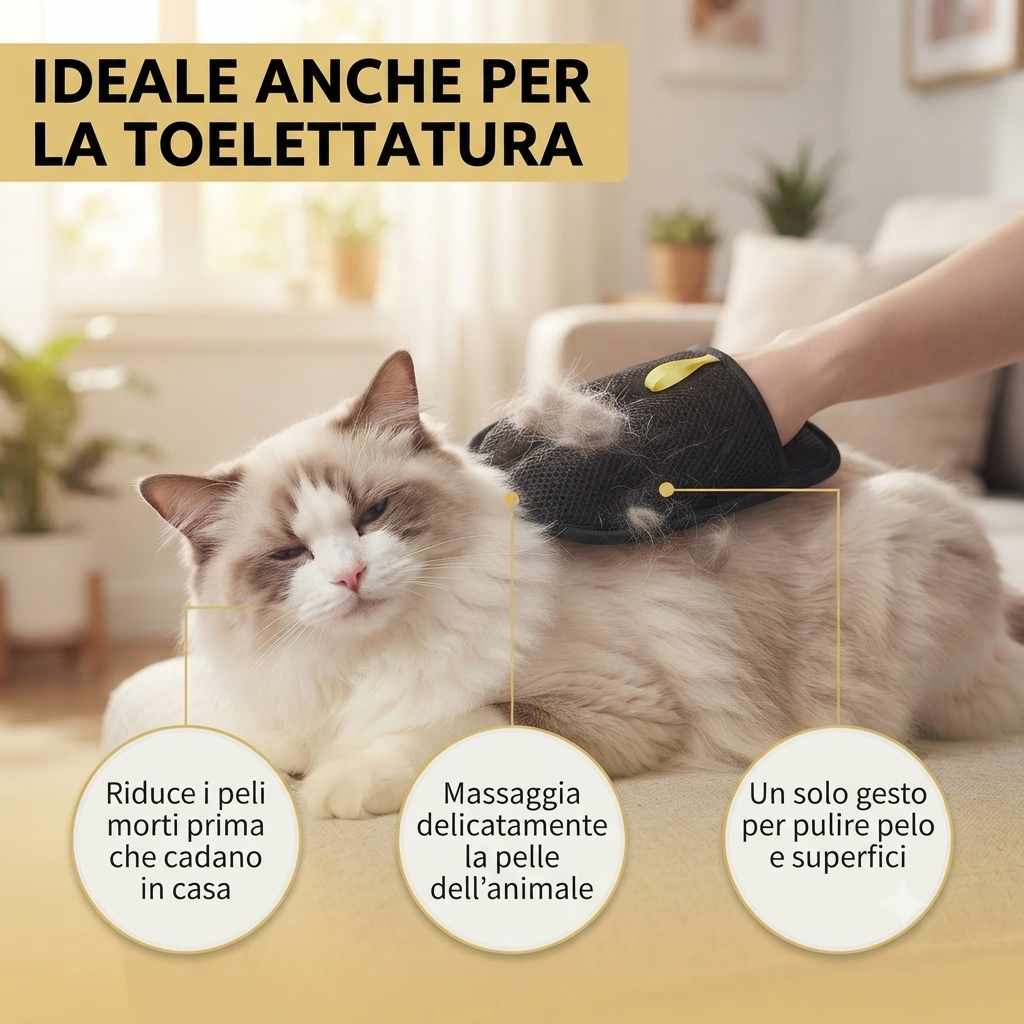Guanto Rimuovi Peli per Animali Domestici, Spazzola in Rete per Cani e Gatti, Set da 4 Pezzi Taglia Unica, Ideale per Divano, Tappeti e Auto