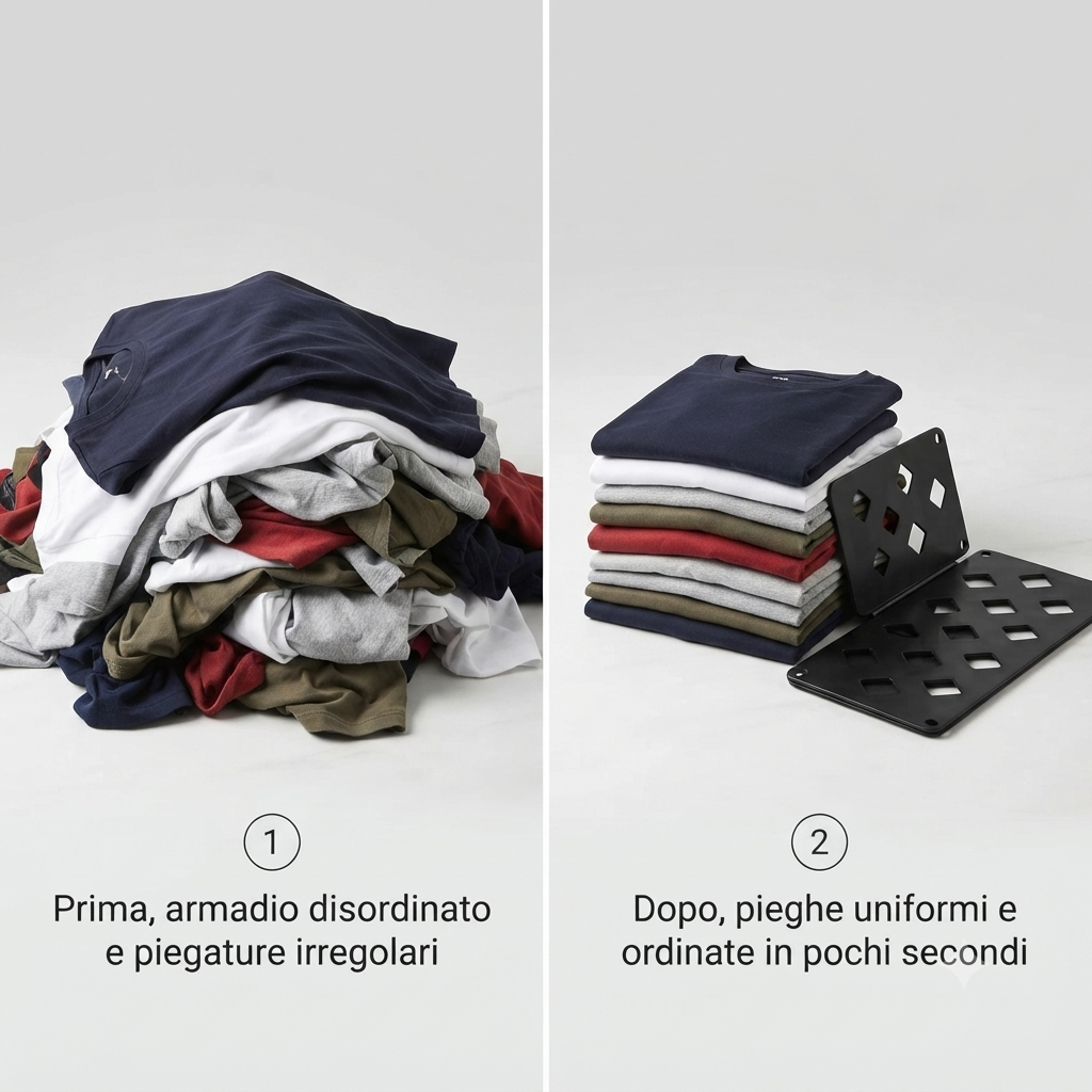 Piega Vestiti Universale per Magliette Camicie e Pantaloni, Piegatore Salvaspazio, Organizza Armadio Facile e Veloce