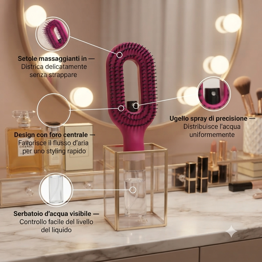Spazzola Districante 2-in-1 con Spray Integrato – Pettine Massaggiante Ricaricabile Anti-Nodi per Styling Rapido
