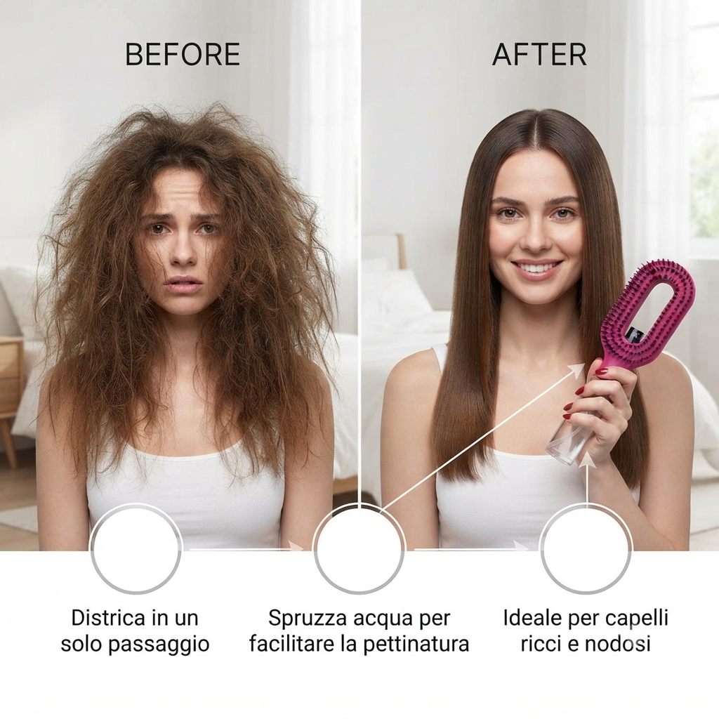 Spazzola Districante 2-in-1 con Spray Integrato – Pettine Massaggiante Ricaricabile Anti-Nodi per Styling Rapido