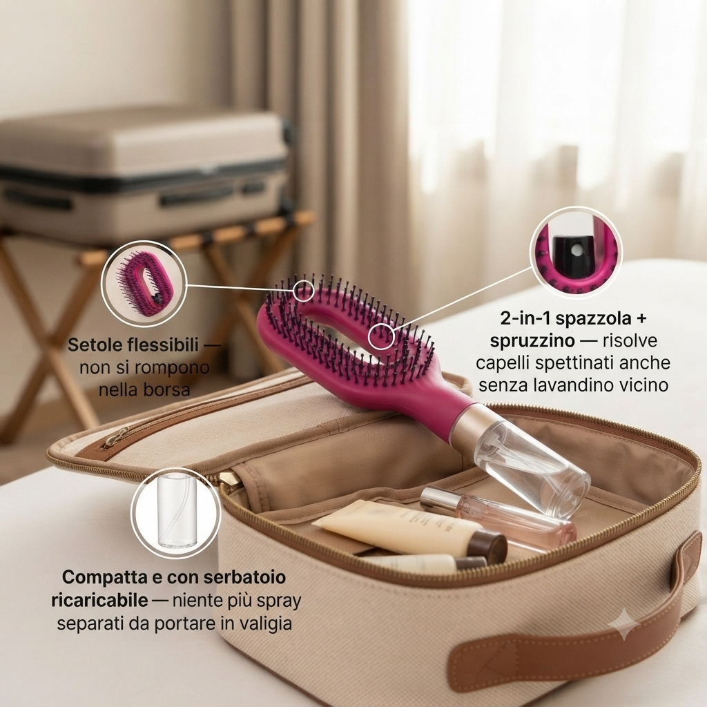 Spazzola Districante 2-in-1 con Spray Integrato – Pettine Massaggiante Ricaricabile Anti-Nodi per Styling Rapido