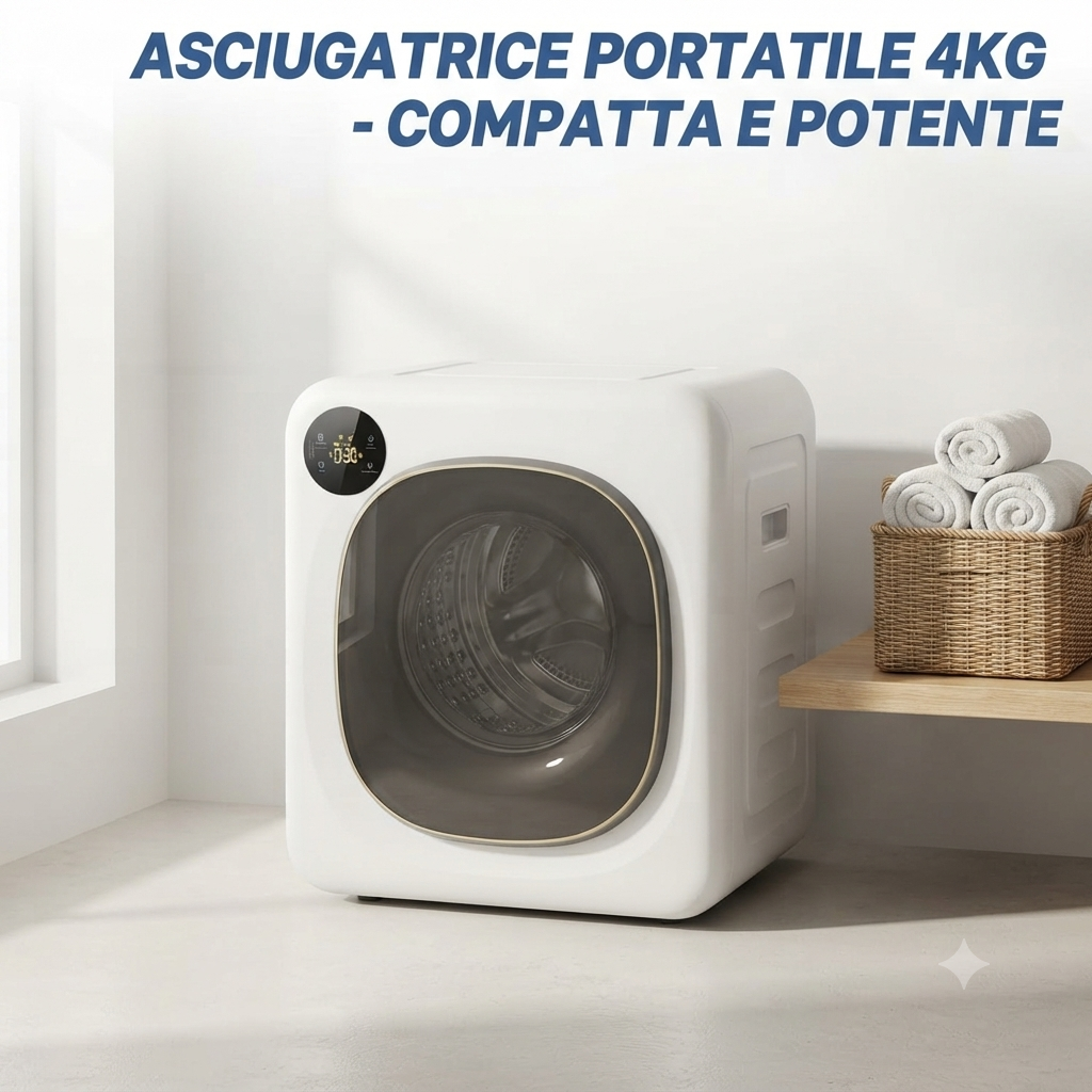 Asciugatrice Compatta 4 Kg con Display LED - 5 Modalità di Asciugatura e Sensore Intelligente