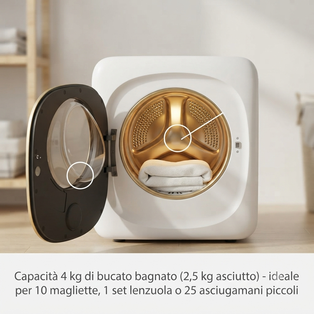 Asciugatrice Compatta 4 Kg con Display LED - 5 Modalità di Asciugatura e Sensore Intelligente