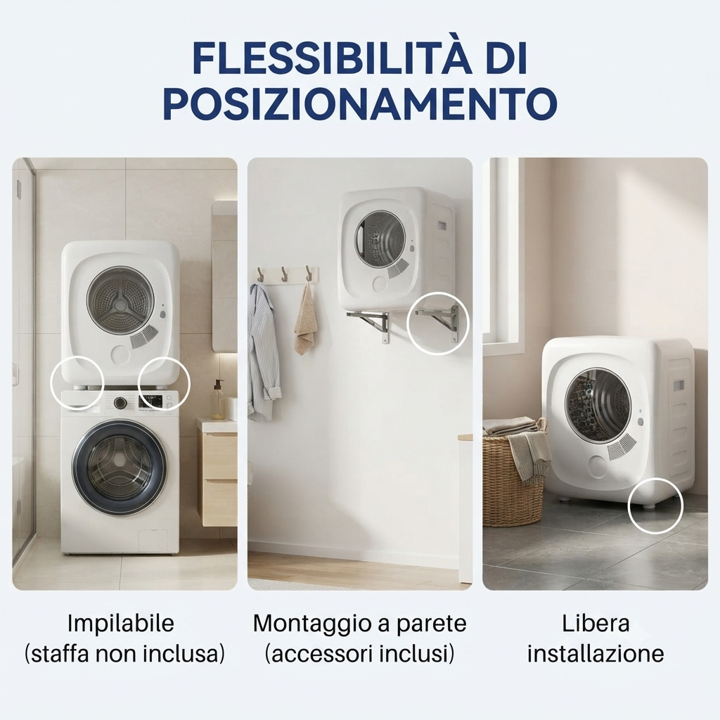 Asciugatrice Compatta 4 Kg con Display LED - 5 Modalità di Asciugatura e Sensore Intelligente